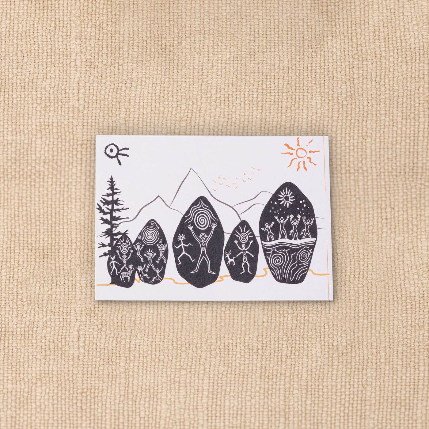 Stone circle design postcard from the Kit of Here, printed on textured card.
